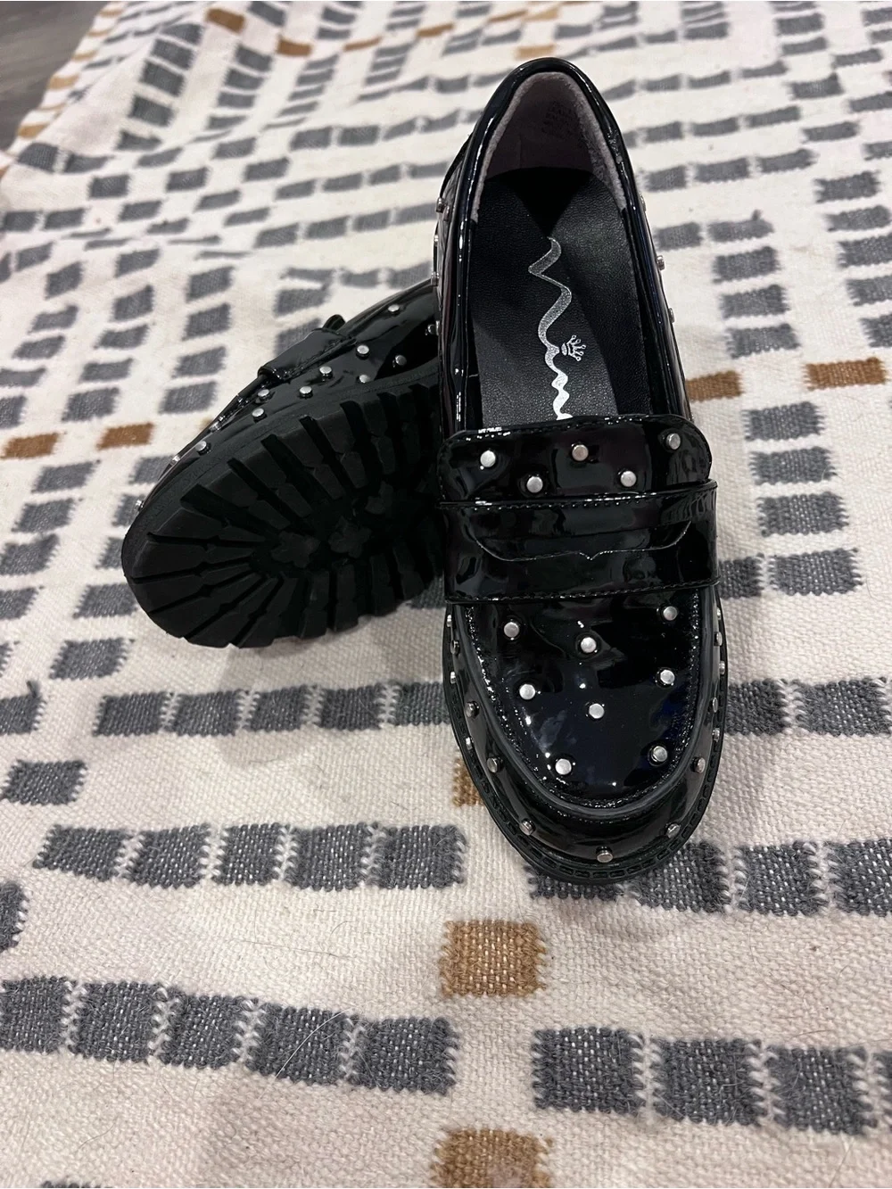 Black Studded Patent Loafers Girls Nina shoes